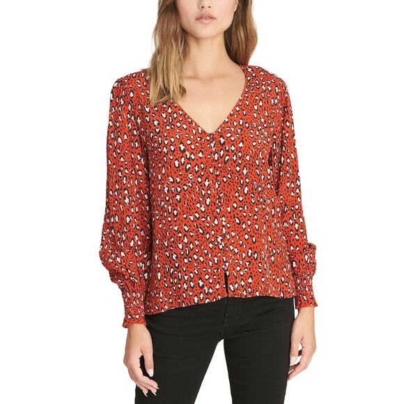 Sanctuary Noelle Leopard Print Smocked Sleeve Button Down Blouse *SMALL FLAW* - Picture 1 of 15